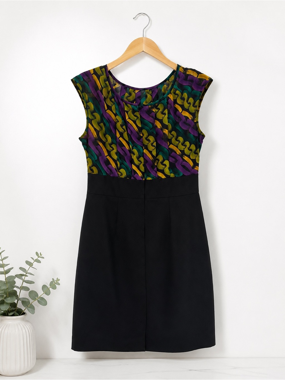 Y2K Black Dress with Multicolor Chain-Print Bodice